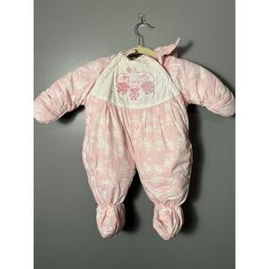 Tidykins Baby Snow Suit Girl Size 6/9 Months Pink Embroidered, Hat, Gloves, Feet